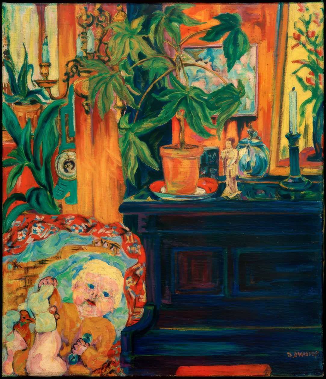 Interior com criança no berço, (criança no berço) de Philipp Bauknecht