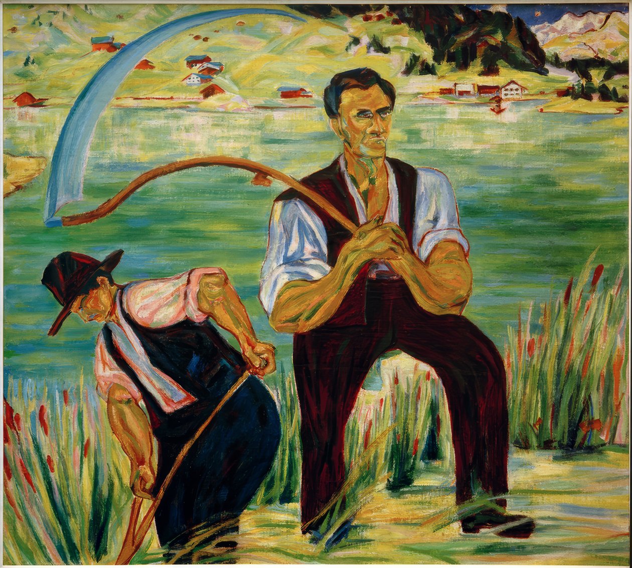 Dois cortadores de grama no lago Davos de Philipp Bauknecht