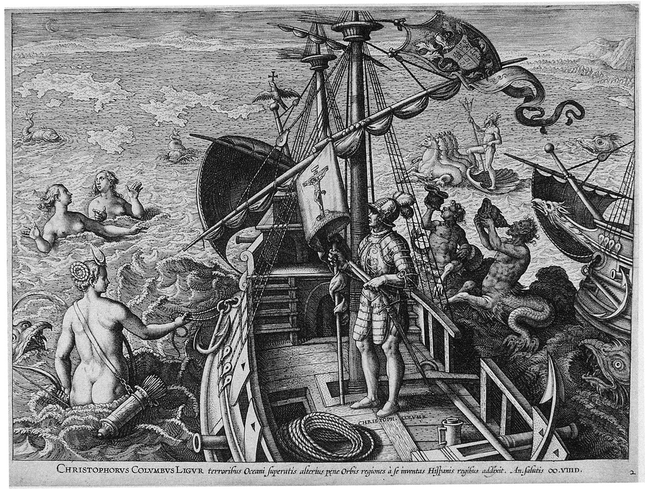 Christopher Columbus Ligúria americanos Retectio, 1591 de Philipp Galle