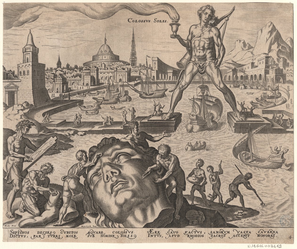 O Colosso de Rodes da série Oitava Maravilha do Mundo Depois de Maarten van Heemskerck, 1572 de Philipp Galle