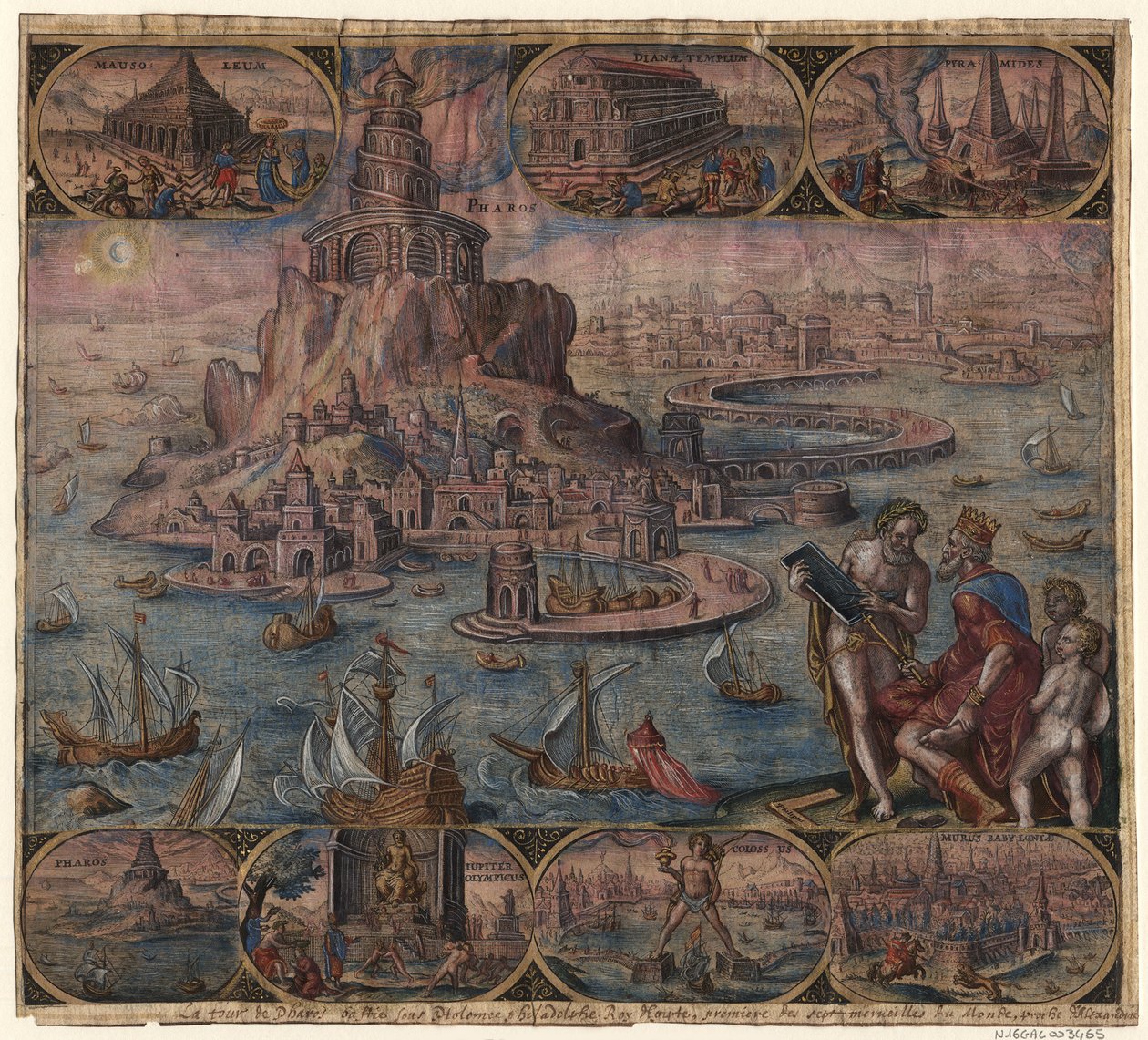 O farol em Alexandria da série As oitavas maravilhas do mundo Depois de Maarten van Heemskerck, 1572 de Philipp Galle