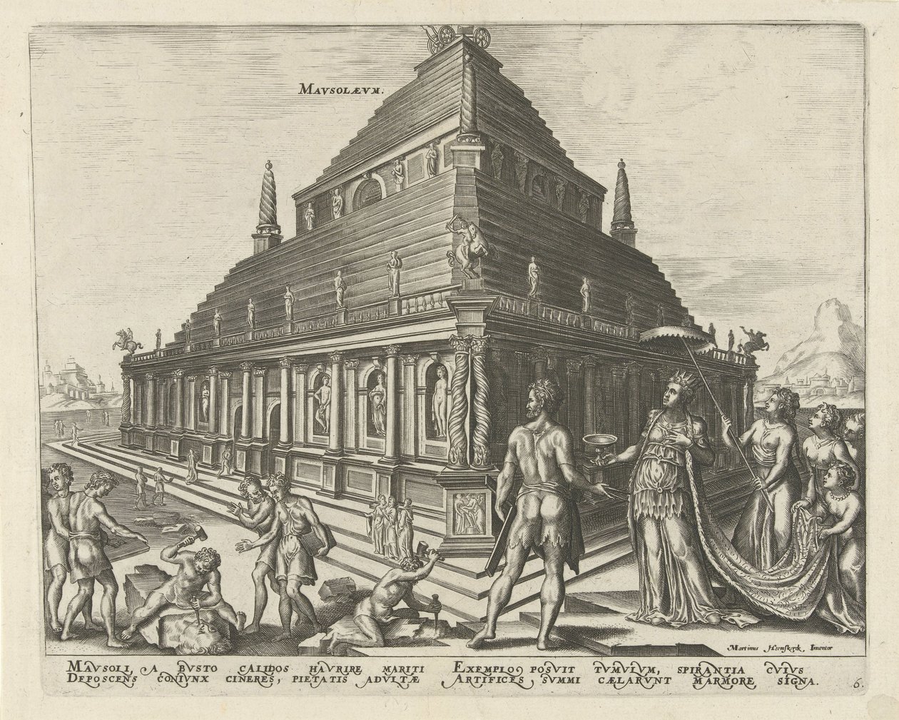 O Mausoléu de Halicarnasso da série Oitava Maravilha do Mundo, 1572 de Philipp Galle
