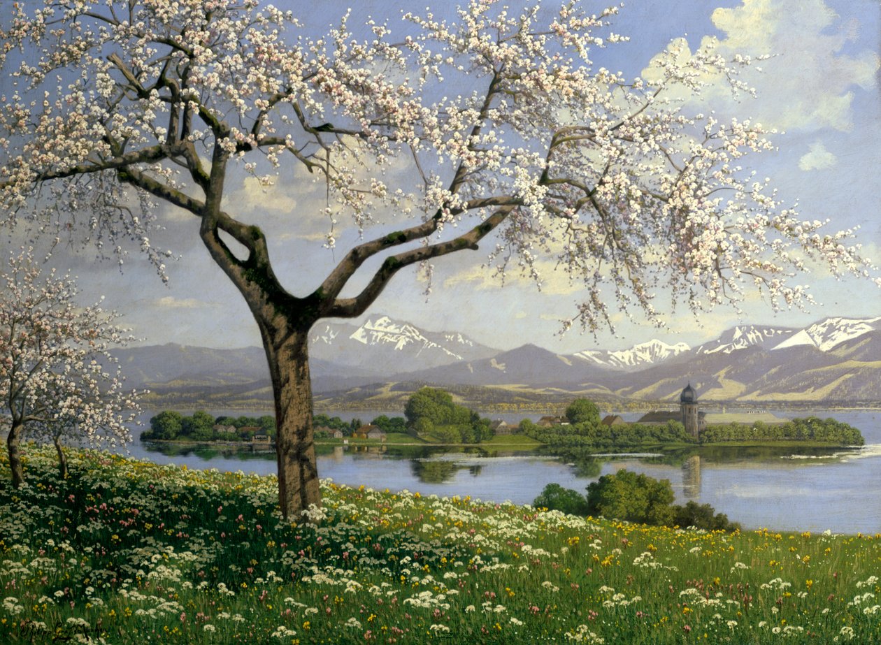 Paisagem da Baviera na primavera, Philipp Graf, século XX de Philipp Graf