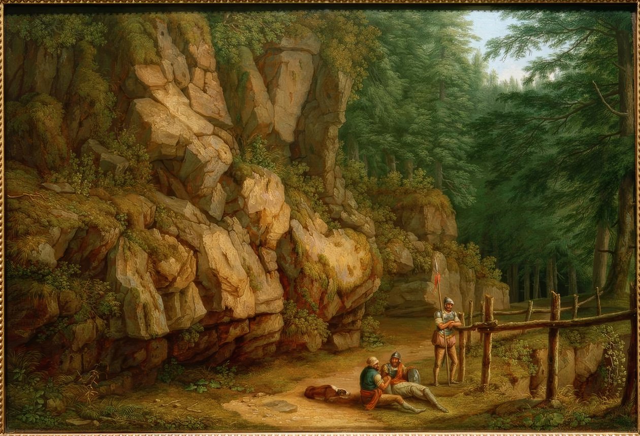 Hackert, paisagem rochosa m. Soldados (Masso del Diavolo) de Philipp Hackert