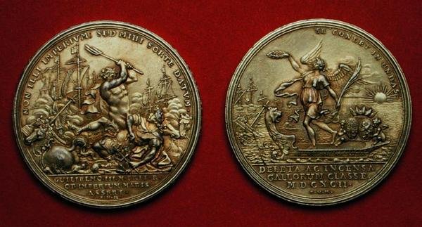 Medalha comemorativa da Batalha de La Hogue em 1692 (metal) (ver também 144616) de Philipp Heinrich Mueller