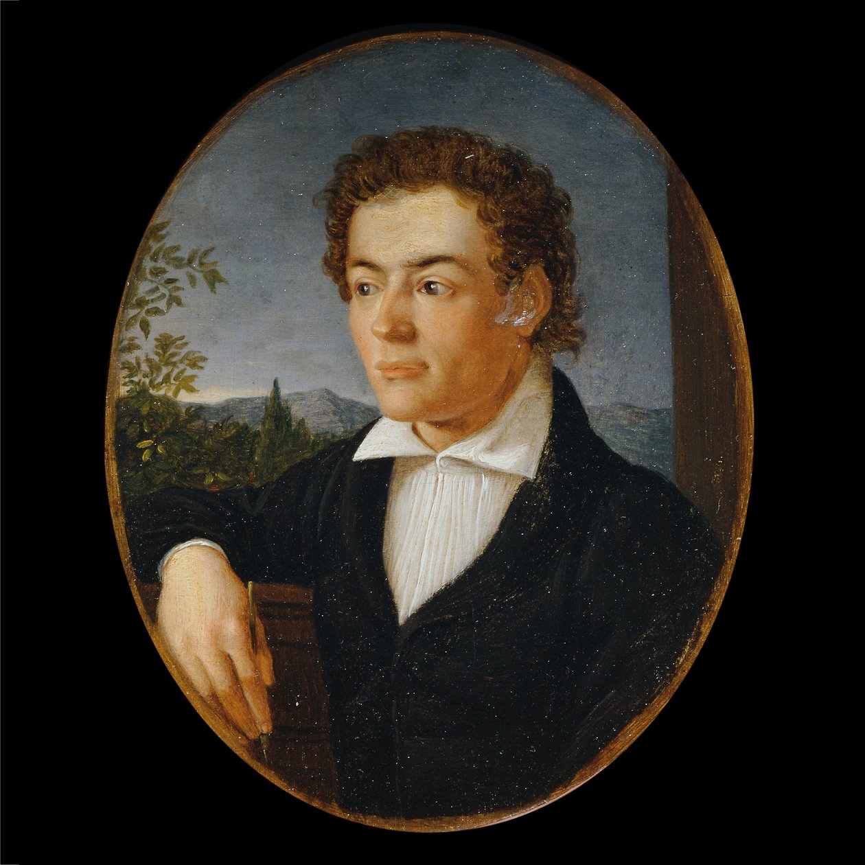 Retrato de meio comprimento de um jovem em frente a uma paisagem nocturna de Philipp Otto Runge