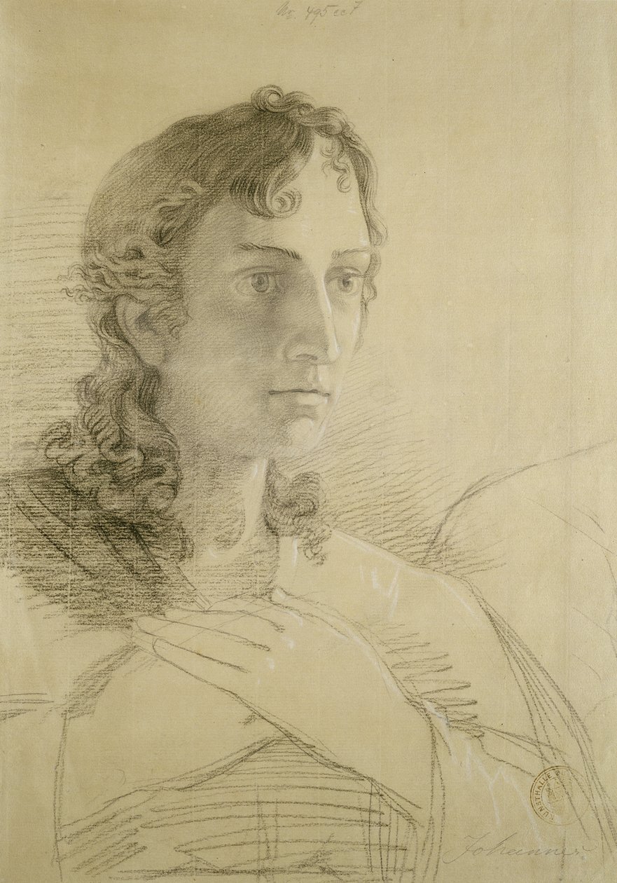 Cabeça e mãos de São João, 1806 (giz e carvão sobre papel) de Philipp Otto Runge
