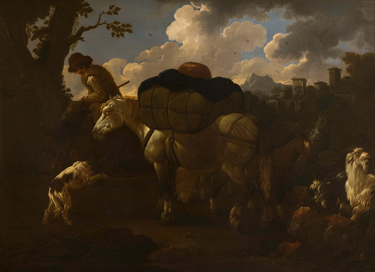 Uma cena camponesa, c.1677-1706 (óleo sobre tela) de Philipp Peter called Rosa da Tivoli Roos