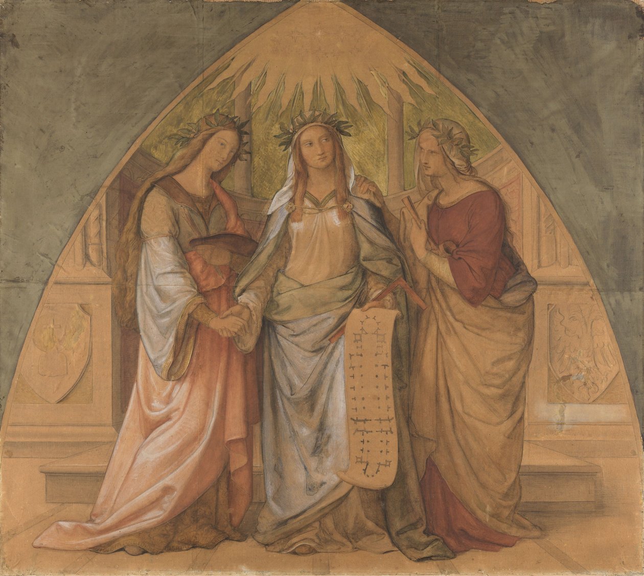 Figuras alegóricas da arquitetura, da escultura e da pintura de Philipp Veit