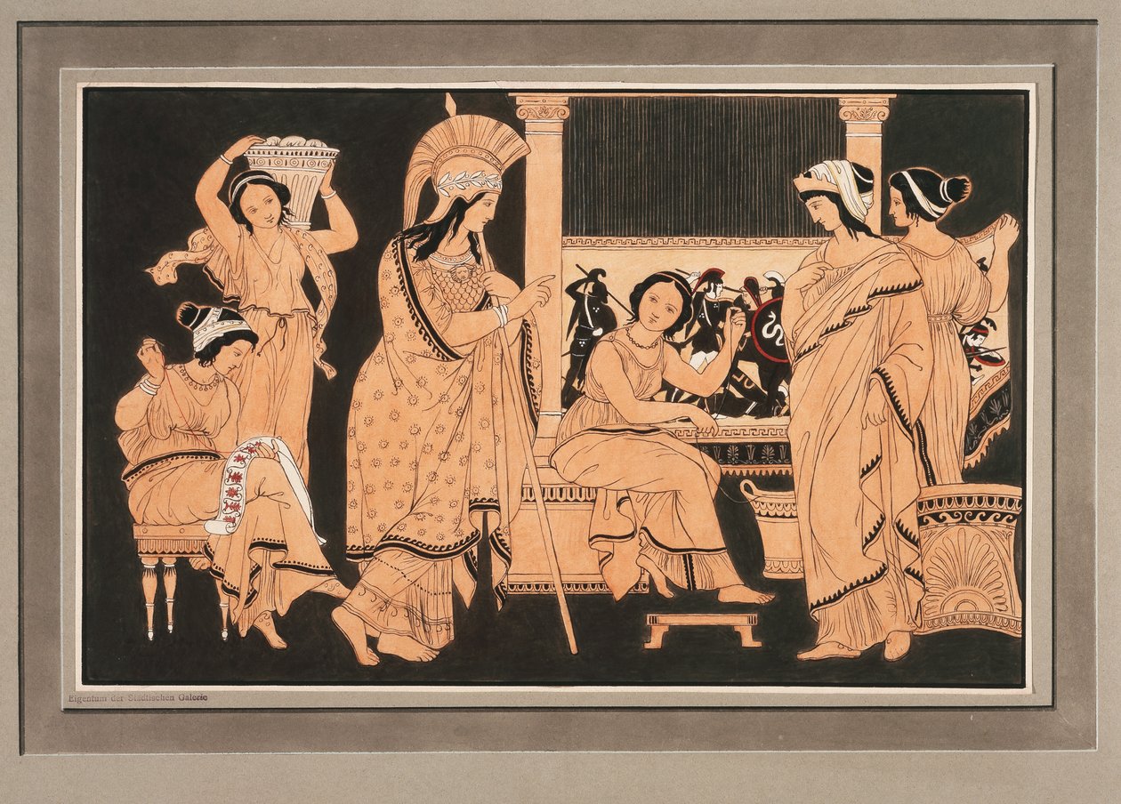 Athena bei der mit Webereien beschäftigten Penelope de Philipp Veit