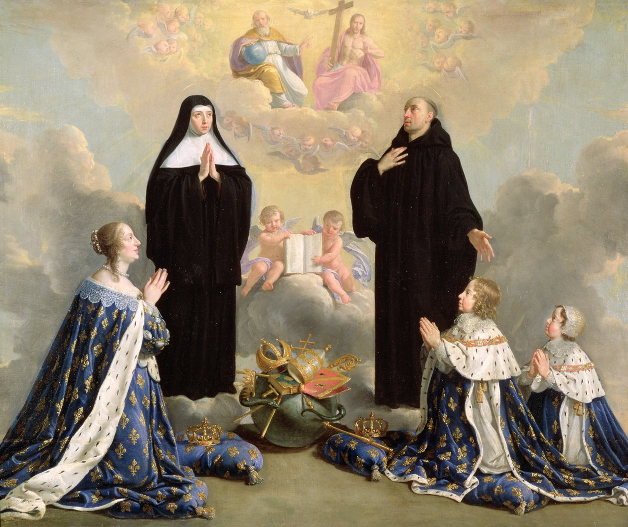 Ana da Áustria (1601-1666) e seus filhos em oração com São Bento e Santa Escolástica, 1646 de Philippe de Champaigne