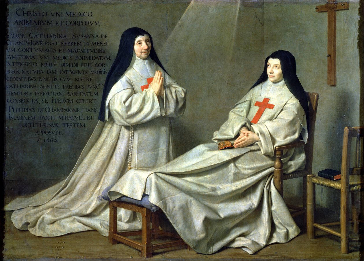 Retrato da mãe Catherine-Agnes Arnauld (1593-1671) e a irmã Catherine de St. Suzanne Champaigne (1636-86) filha do artista, 1662 (para detalhes ver 89737) de Philippe de Champaigne