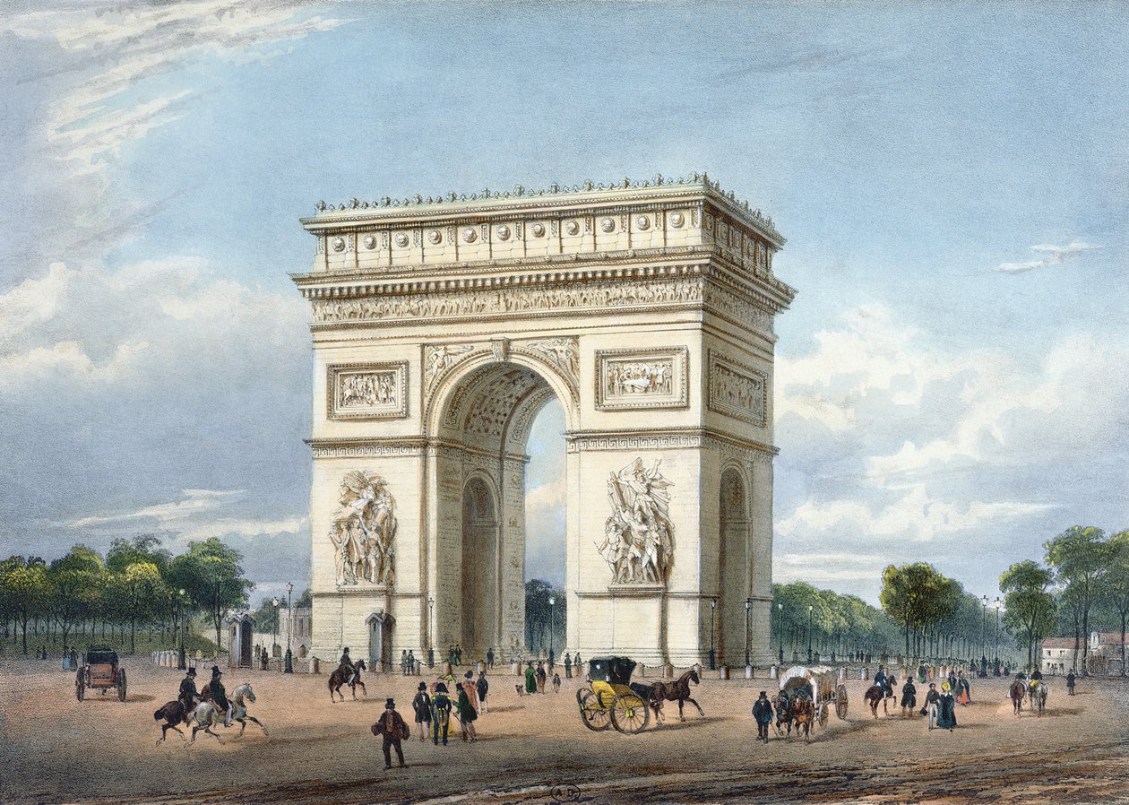 O Arco do Triunfo e a Place de l&39;Etoile, ilustração de "Passeios em Paris e seus arredores", c.1840 de Philippe Benoist