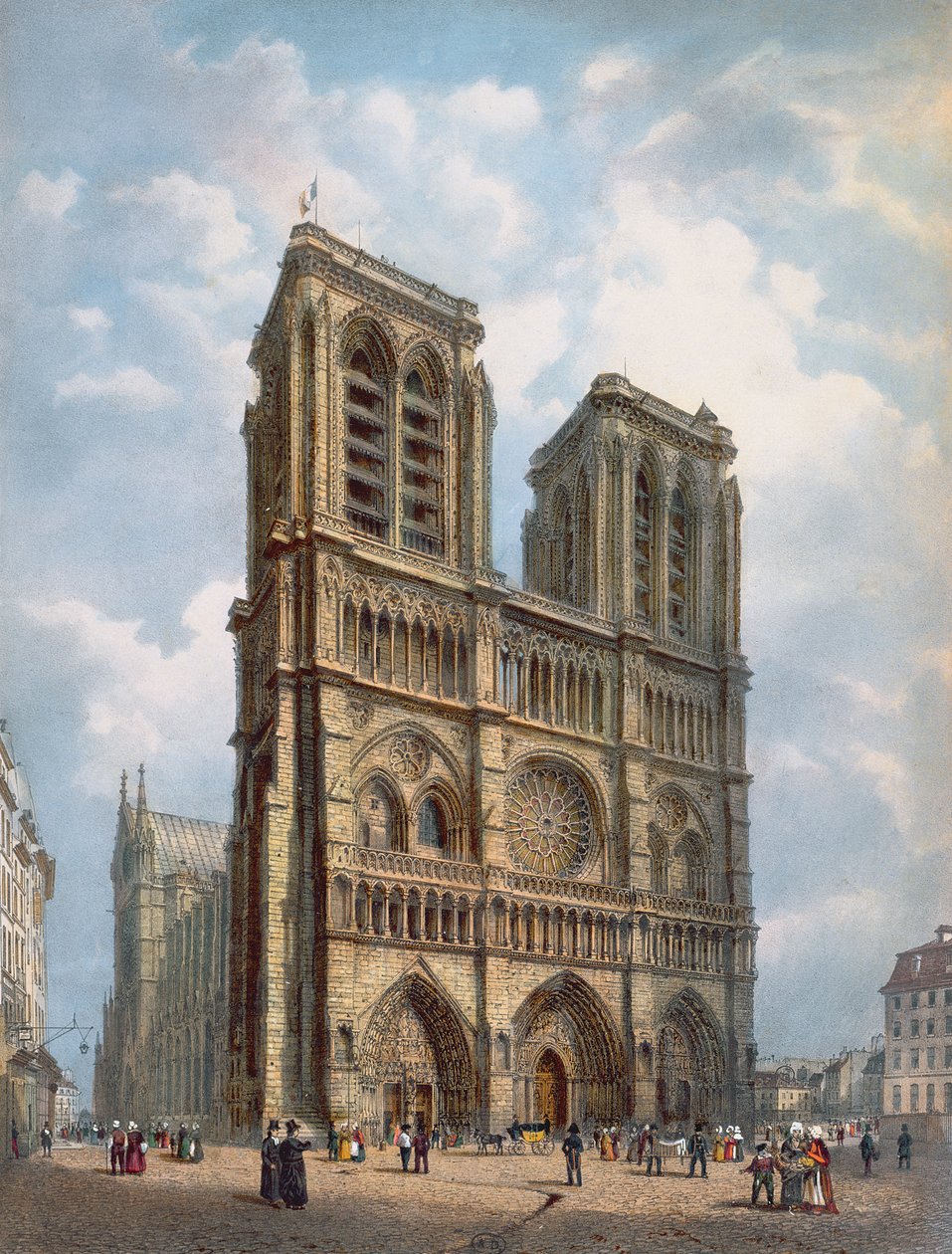 Vista da fachada oeste da Catedral de Notre-Dame, Paris, c.1840 de Philippe Benoist