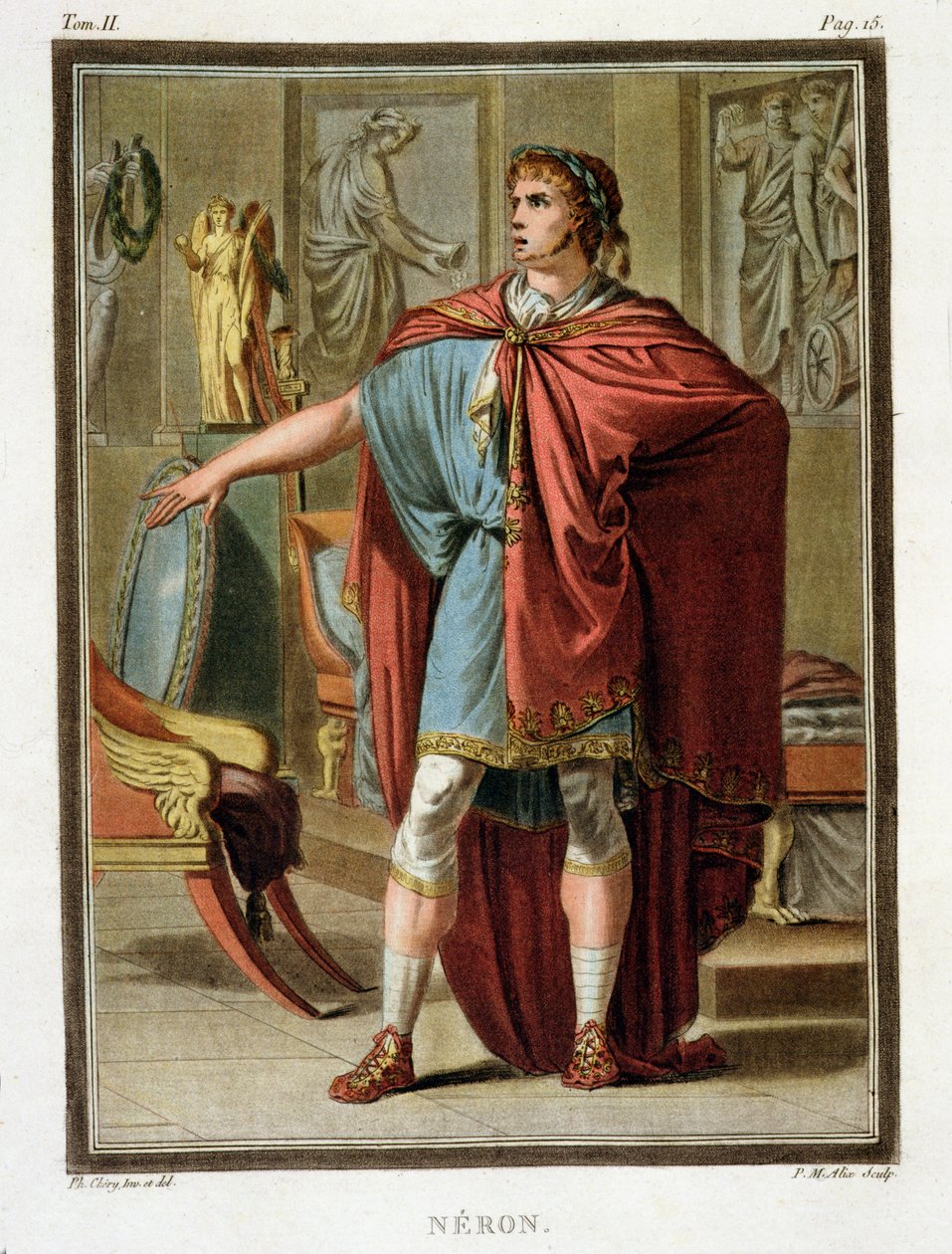 Nero, figurino para Britannicus de Jean Racine, do Volume II de "Pesquisas sobre os figurinos e o teatro de todas as nações", gravado por Pierre Michel Alix (1762-1817) 1802 de Philippe Chery