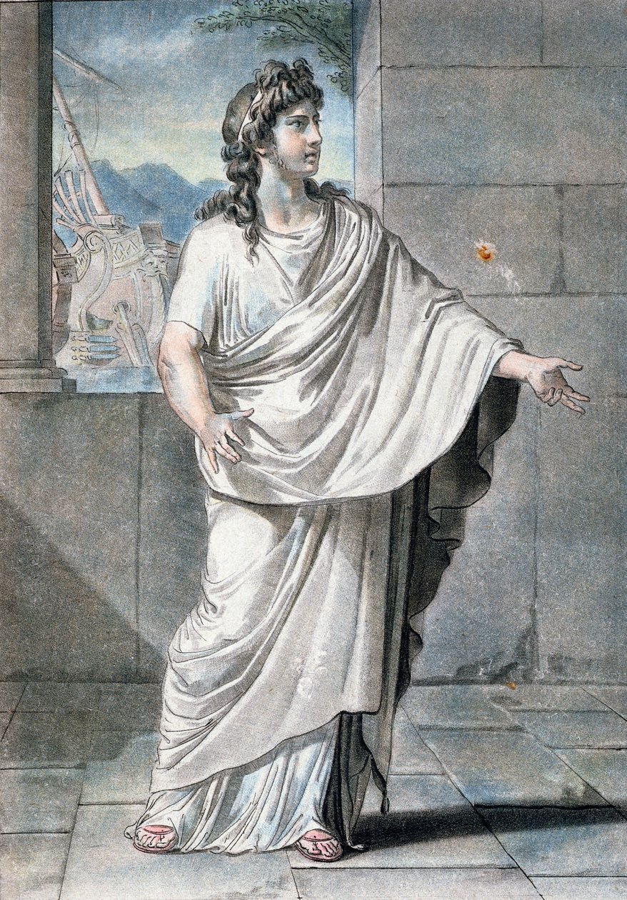 Orestes, fato de «Andromaque» de Jean Racine, de «Investigação sobre os trajes e o teatro de todas as nações», gravado por Pierre Michel Alix (1762-1817) 1802 de Philippe Chery
