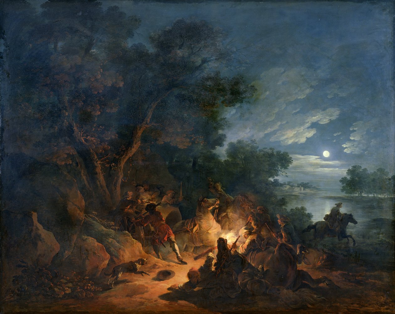 Ataque por ladrões à noite, c.1770 de Philippe Jacques de Loutherbourg