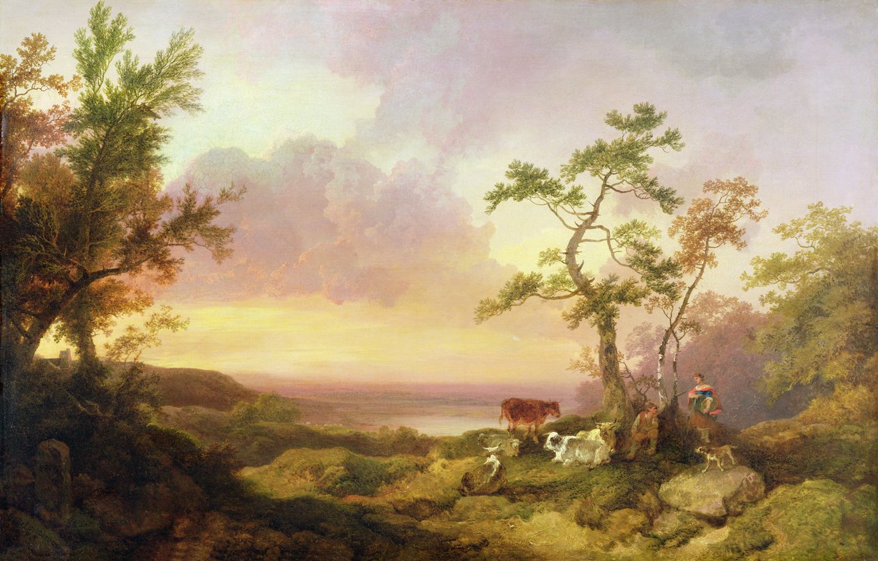 Paisagem com gado e camponês, c.1781 de Philippe Jacques de Loutherbourg