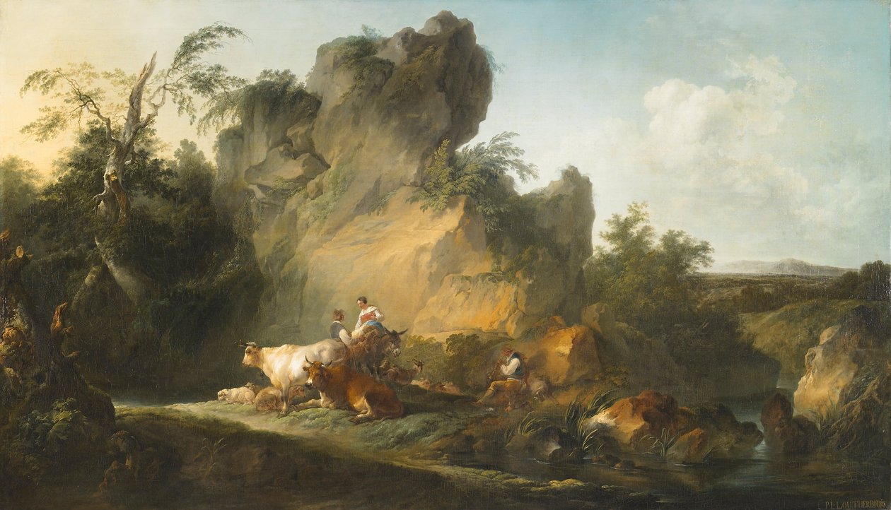 Paisagem com figuras e animais de Philippe Jacques de Loutherbourg