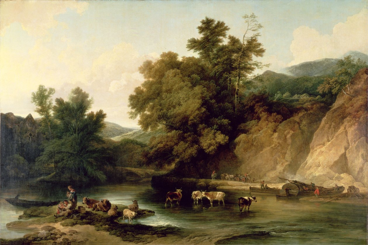 O rio Wye na Abadia de Tintern, 1805 de Philippe Jacques de Loutherbourg