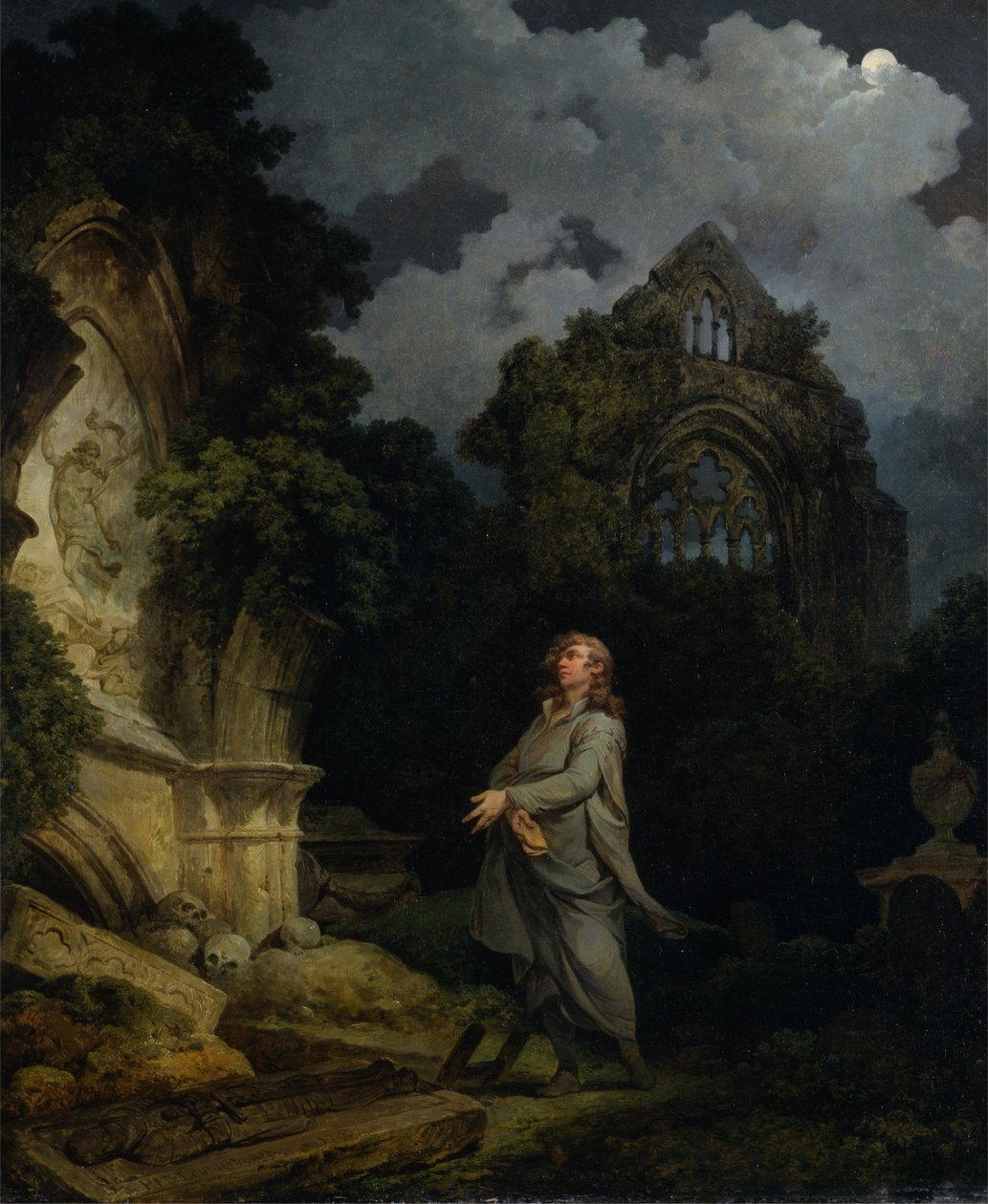 Visitante a um cemitério ao luar de Philippe Jacques de Loutherbourg