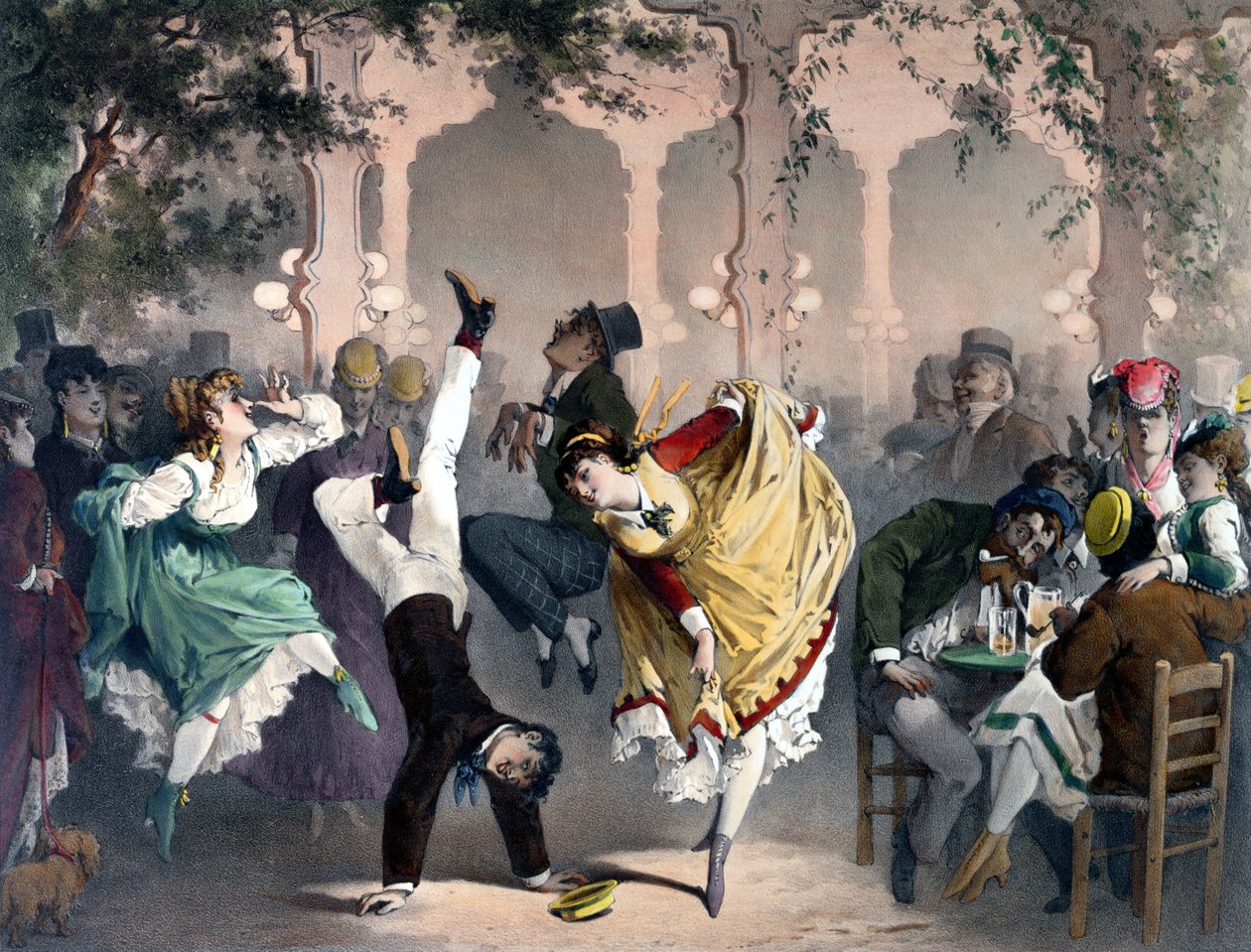 Quadrilha no Bal Bullier, na Place de l&39;Observatoire, em Paris, gravado por G. Barry, c.1860-65 de Philippe Jacques Linder