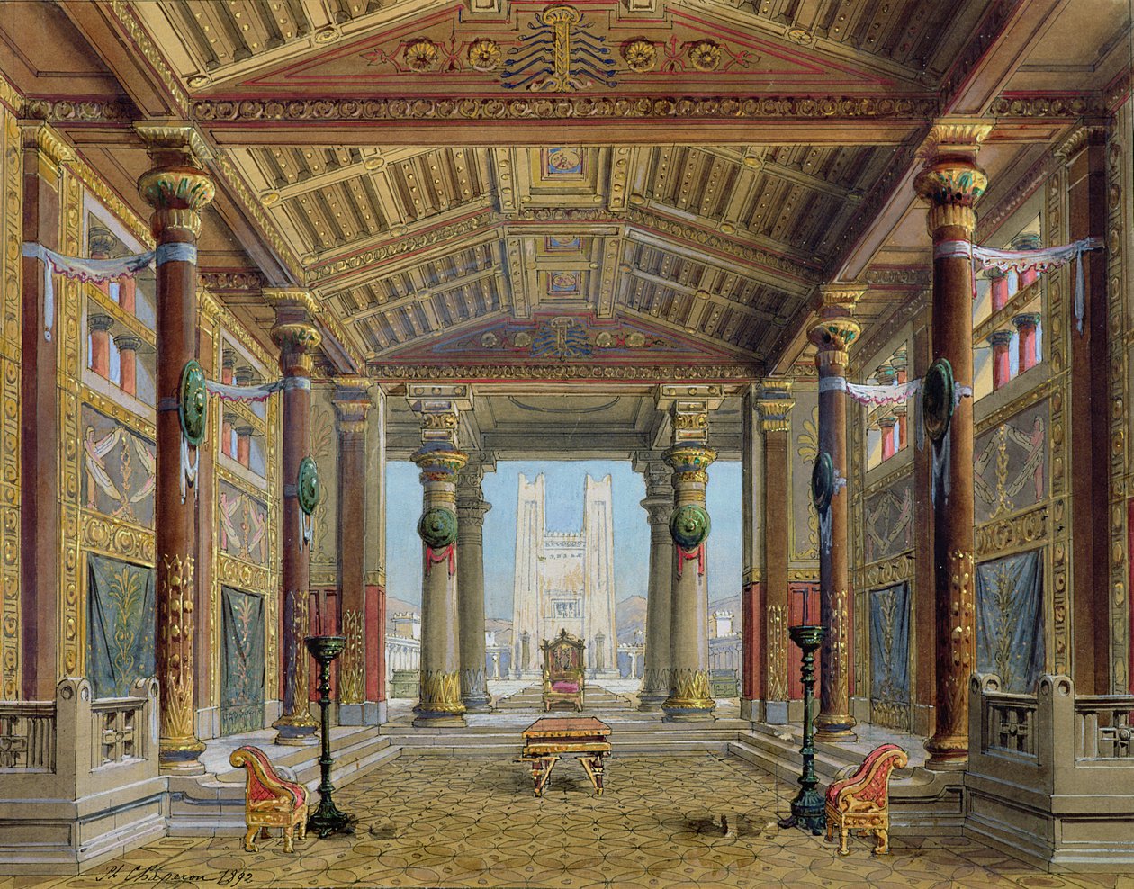 Cenário de &39;Athalie&39; de Jean Racine (1639-99), realizado na Comédie Française, em 28 de abril de 1892 de Philippe Marie Chaperon