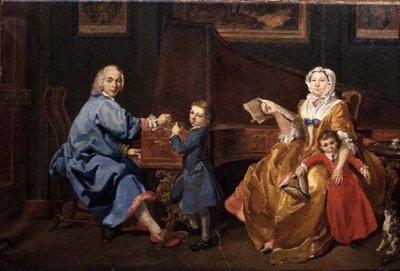 Burckhardt Tschudi com sua esposa e dois filhos de Philippe Mercier