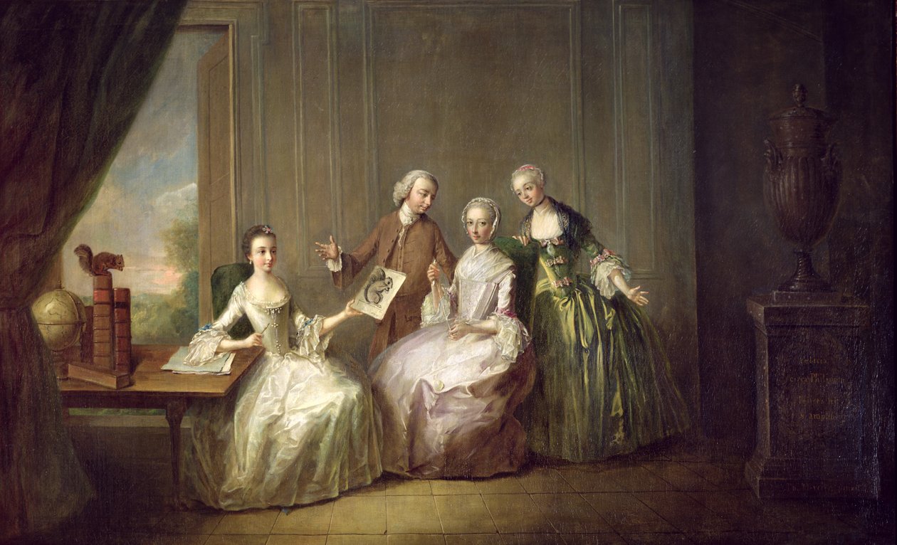 Família em um Interior com Esquilos, possivelmente a Família Burton de Eltham, Kent, 1755-60 de Philippe Mercier