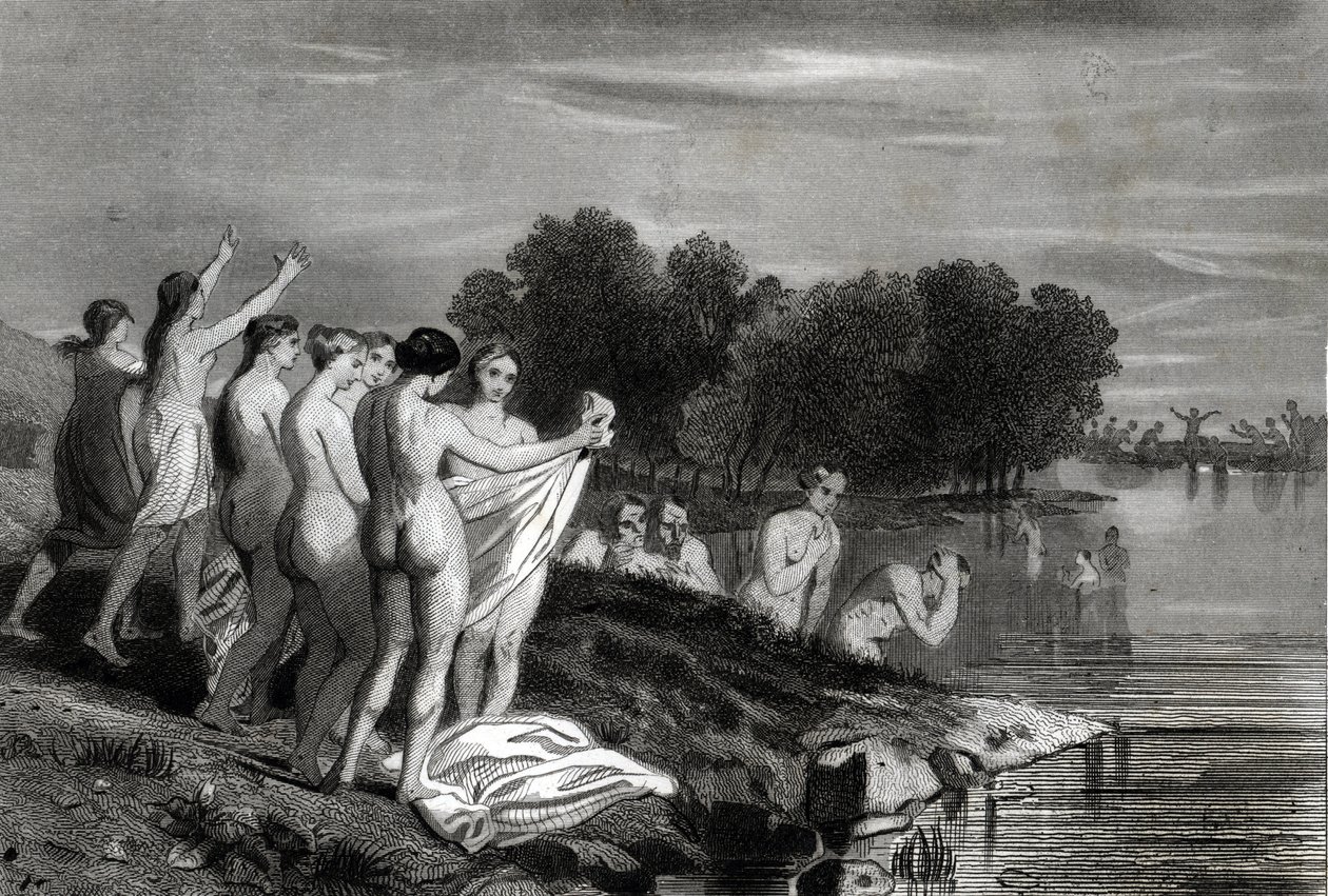 Anabaptismo: Os anabaptistas são cristãos que acreditam que o baptismo só é válido quando o candidato confessa a sua fé em Cristo e quer ser baptizado. de Philippe Auguste Jeanron