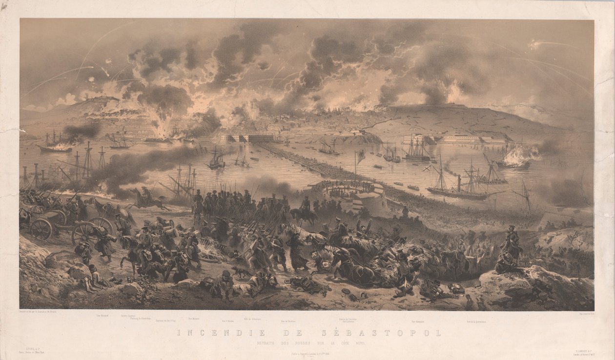 Fogo de Sevastopol. Retiro dos russos na Costa Norte, 1855. de Philippe Benoist