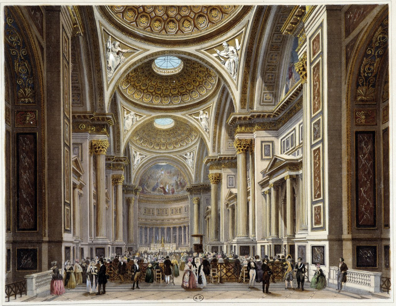 Interior da igreja da Madeleine - em "Promenade dans Paris et ses environs", desenhos de Jacottet e Benoist, ed. Gihaut Frères de Philippe Benoist