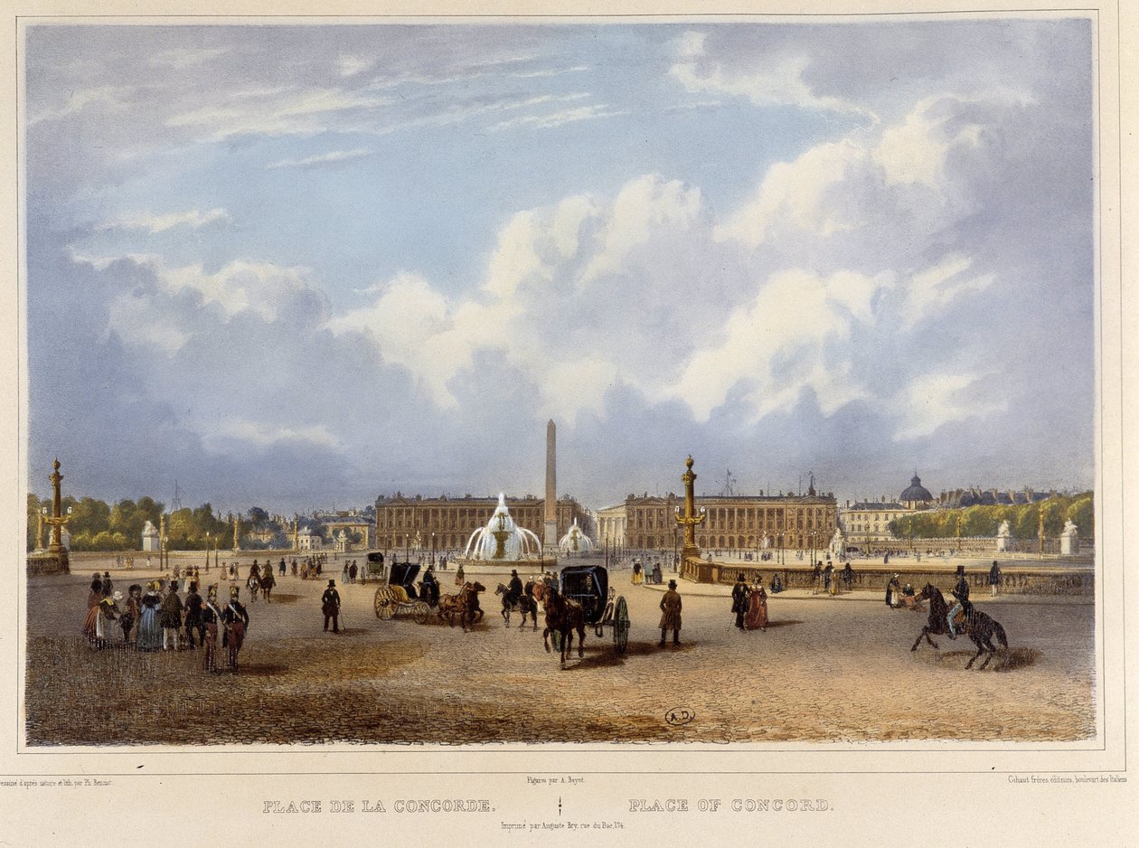 La Place de la Concorde (obelisco) - em "Promenade dans Paris et ses environs", desenhado por Jacottet e Benoist, c. 1840 de Philippe Benoist