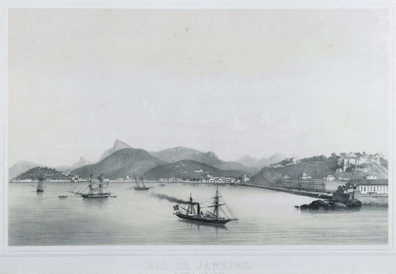 Nine panoramic views of Rio de Janeiro: As Prais St. Luzia a Gloria, 1862 de Philippe Benoist