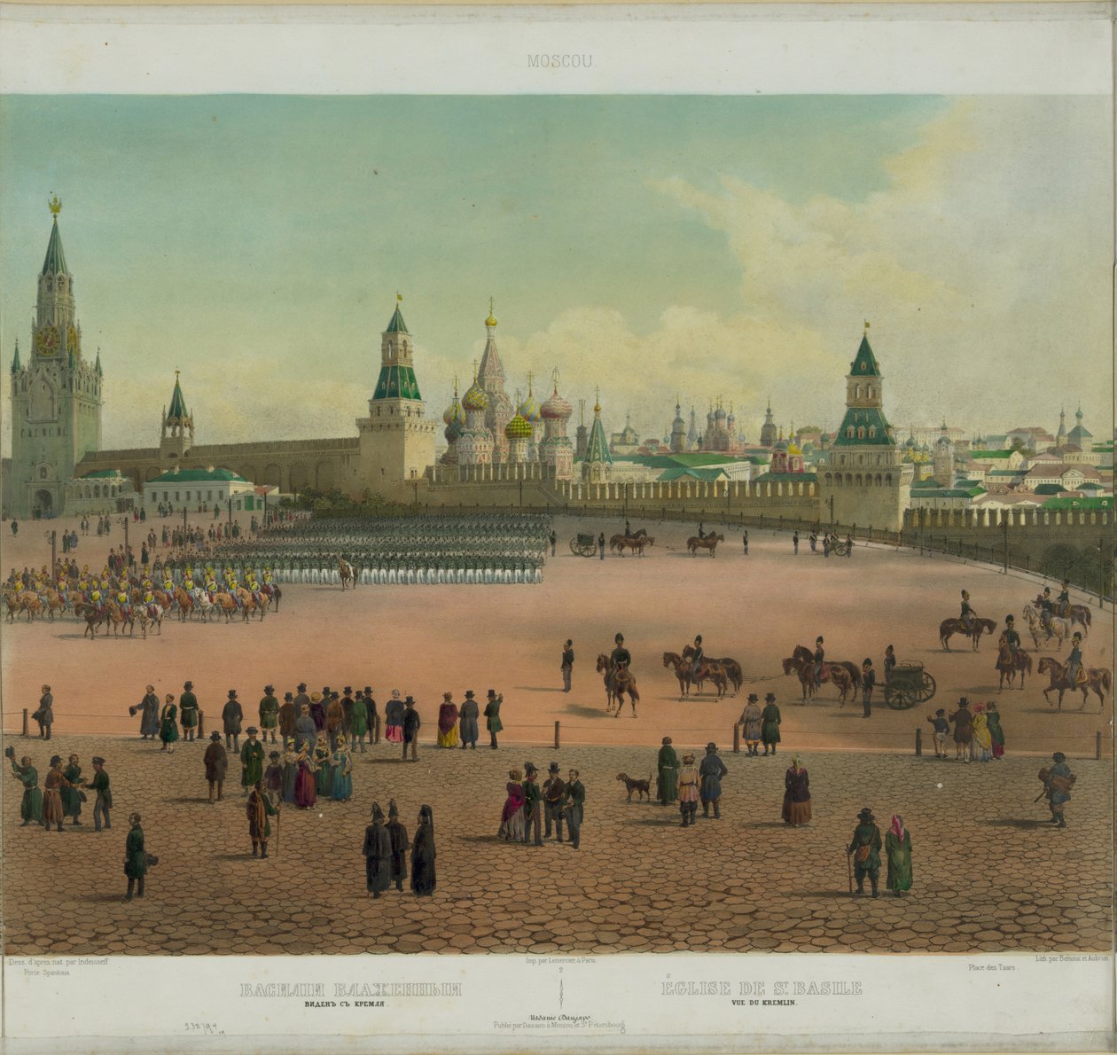 A Catedral de manjericão na Praça Vermelha de Moscou a partir de uma vista panorâmica de Moscou em 10 partes, ca 1848 de Philippe Benoist