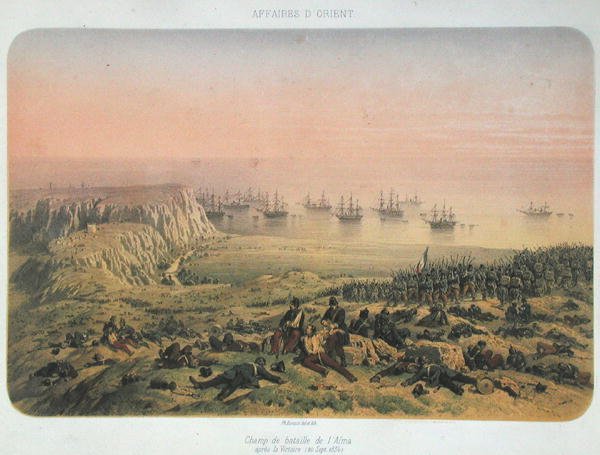 O campo de batalha em Alma após a vitória, 20 de Setembro de 1854 (cor litho) de Philippe Benoist