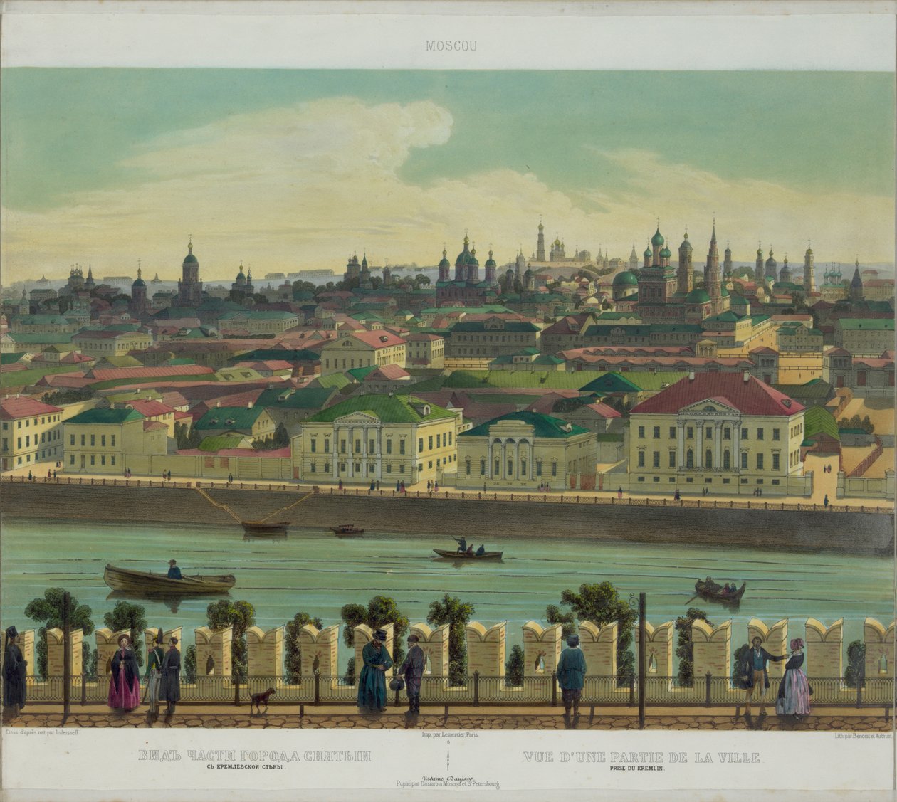 Vista de Zamoskvorechye da parede do Kremlin de uma vista panorâmica de Moscou em 10 partes, ca 1848 de Philippe Benoist