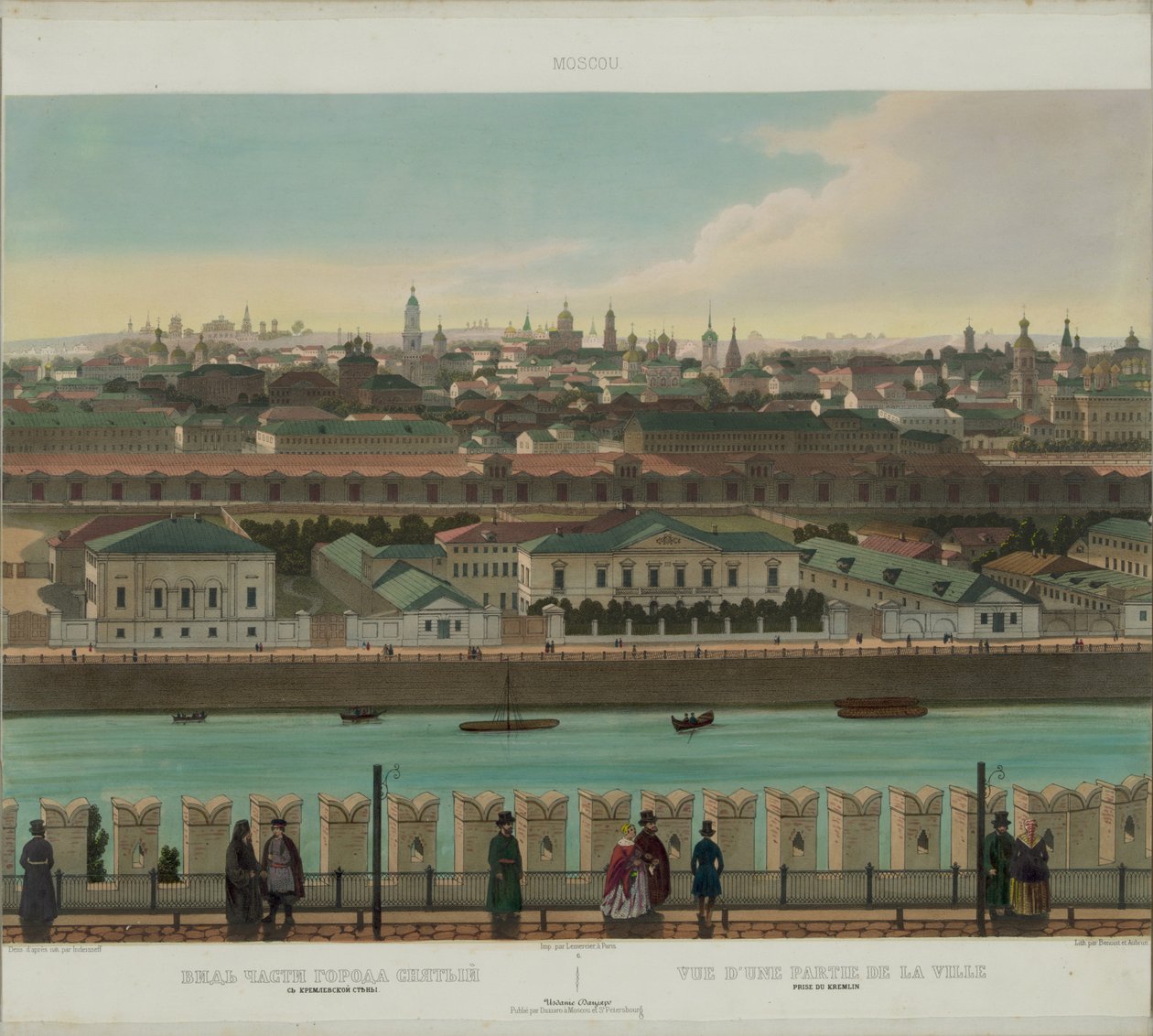 Vista de Zamoskvorechye da parede do Kremlin de uma vista panorâmica de Moscou em 10 partes, ca 1848 de Philippe Benoist