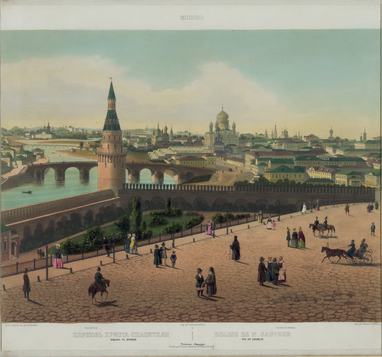 Vista da Catedral de Cristo Salvador e o Kremlin de Moscou a partir de uma vista panorâmica de Moscou em 10 partes, ca 1848 de Philippe Benoist