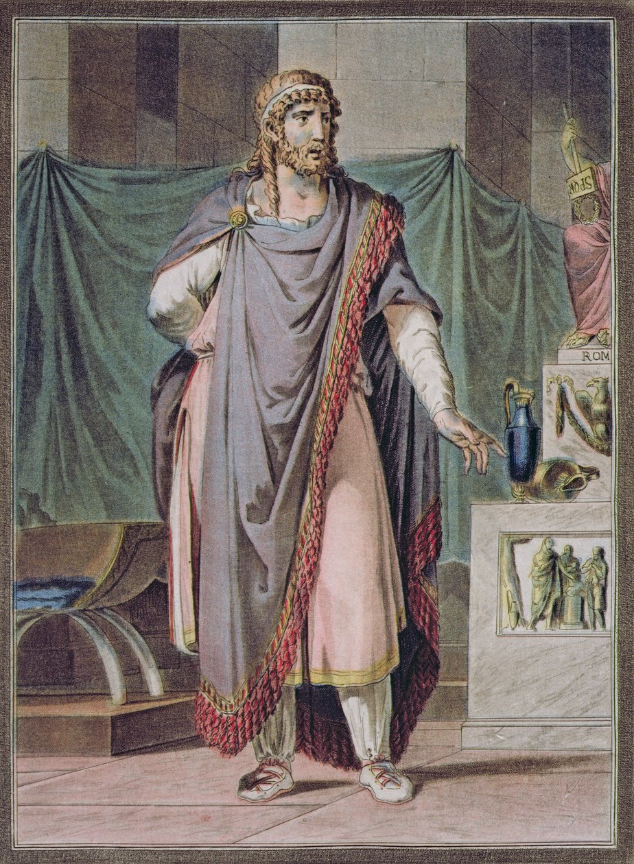 Antíoco, figurino para &39;Berenice&39; de Jean Racine, do Volume II de &39;Pesquisa sobre os trajes e o teatro de todas as nações&39;, gravado por Pierre Michel Alix (1762-1817) 1802 de Philippe Chery