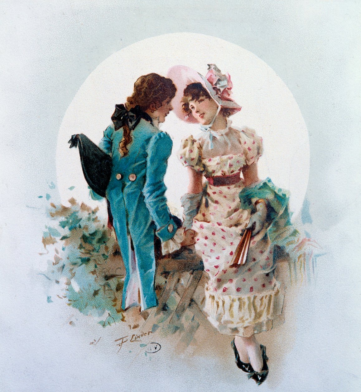 Moonlight Gallant Scene. Litografia de Philippe Jacques Linder (1835-) Coleção Particular do século XIX de Philippe Jacques Linder