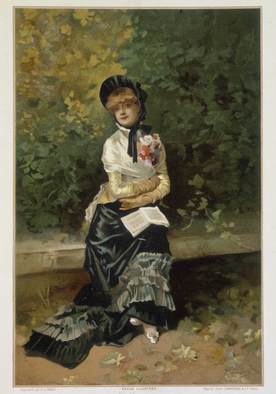 Solitude (mulher solteira sentada em um banco um livro sobre os joelhos) por Linder de Philippe Jacques Linder