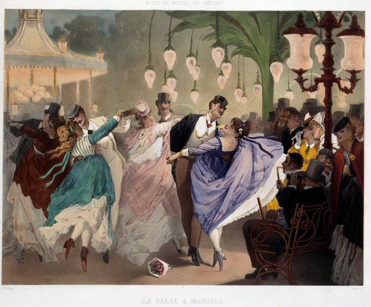 A valsa em Mabille em Mabille em 1867. Litografia de Philippe Jacques Linder (1835-). Serie Musee de Moeurs et d