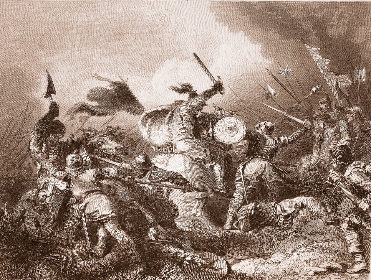 A batalha de Hastings, gravada por AH Payne de Philippe Jacques de Loutherbourg