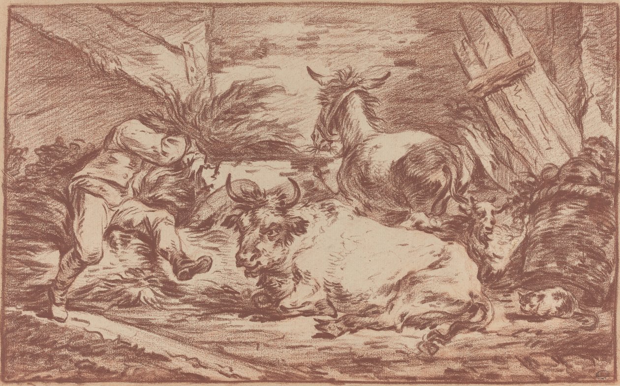 Animais em um estábulo de Philippe Jacques de Loutherbourg II