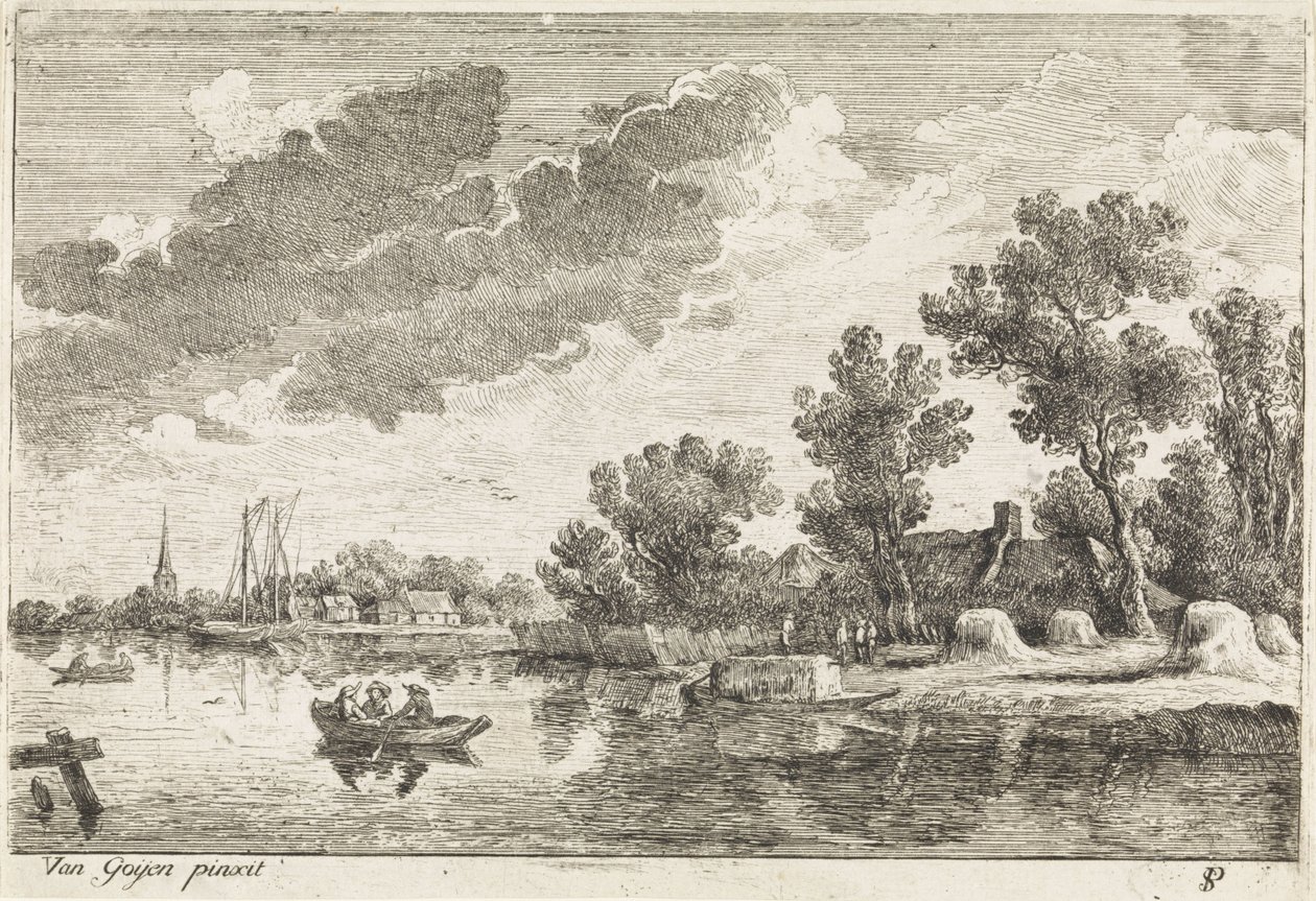 Paisagem do rio com barco a remo de Philippe Lambert Joseph Spruyt