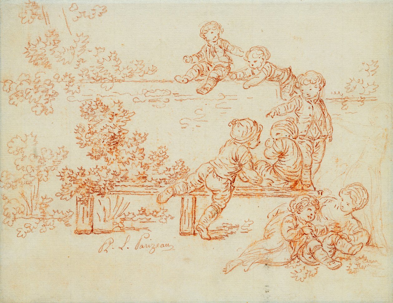 Garotinhos brincando e escalando uma parede, de Philippe Louis Parizeau