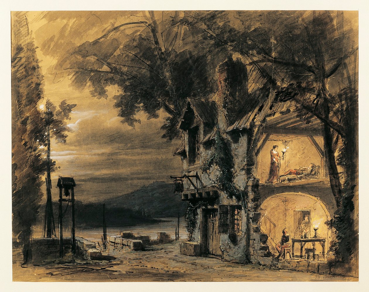 França, Paris, Cenografia do acto IV de Rigoletto de Giuseppe Verdi de Philippe Marie Chaperon