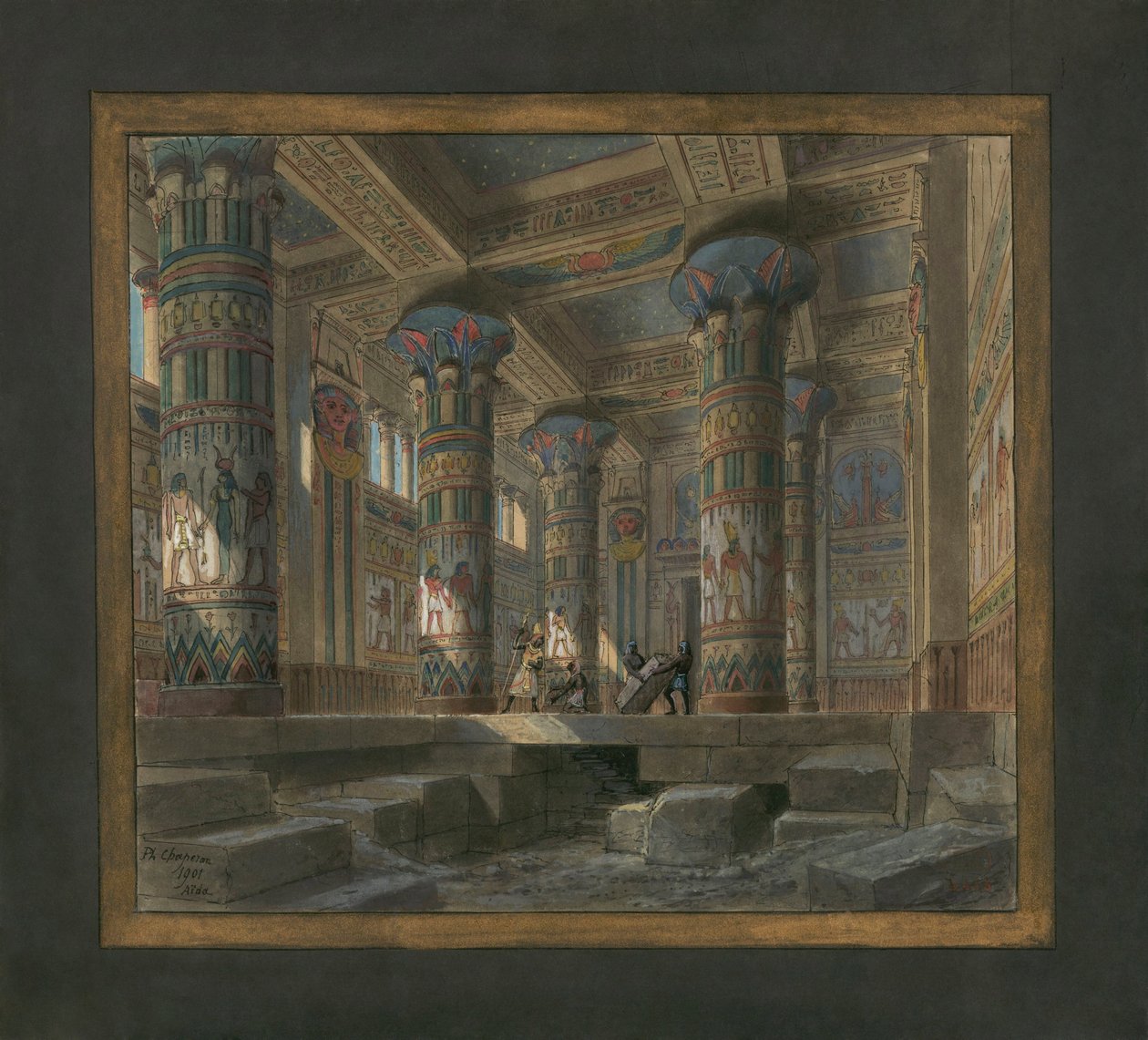Cenografia de Philippe Chaperon para a ópera Aida de Giuseppe Verdi (1813-1901): o templo de Ísis de Philippe Marie Chaperon