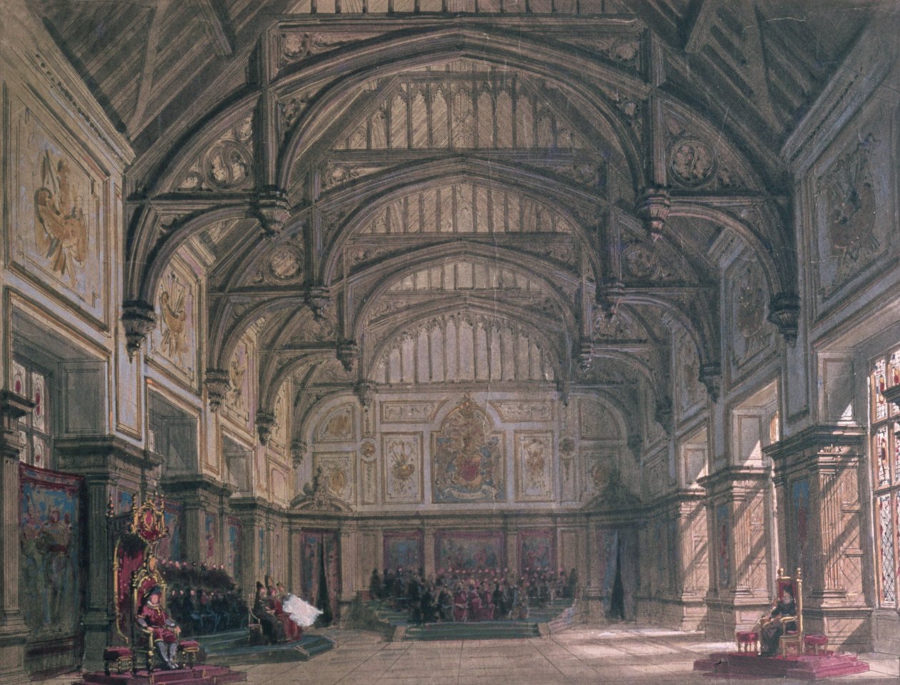 Cenário do Ato III da peça &39;Henry VIII&39; de William Shakespeare, 1882 de Philippe Marie Chaperon